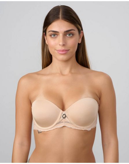 חזיית סטרפלס פוש אפ עם ברזלים בשילוב תחרה